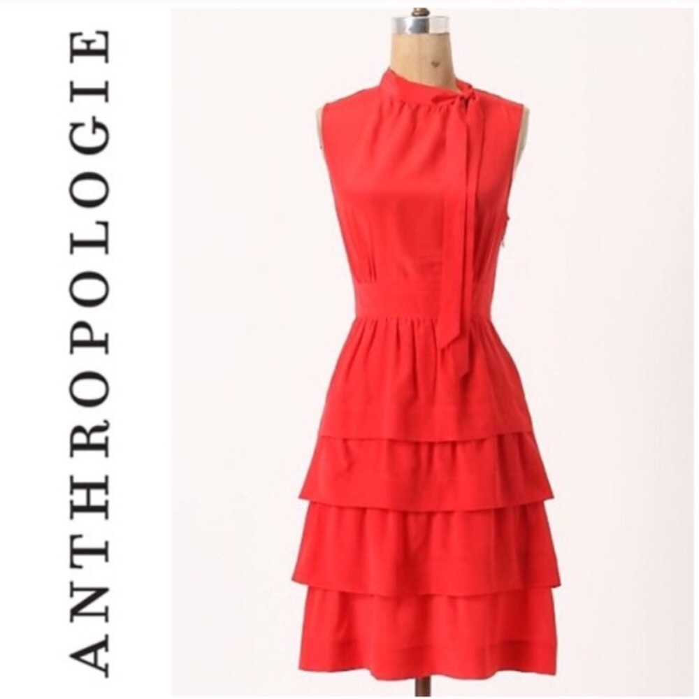 Red Anthropologie Ruffle Dress